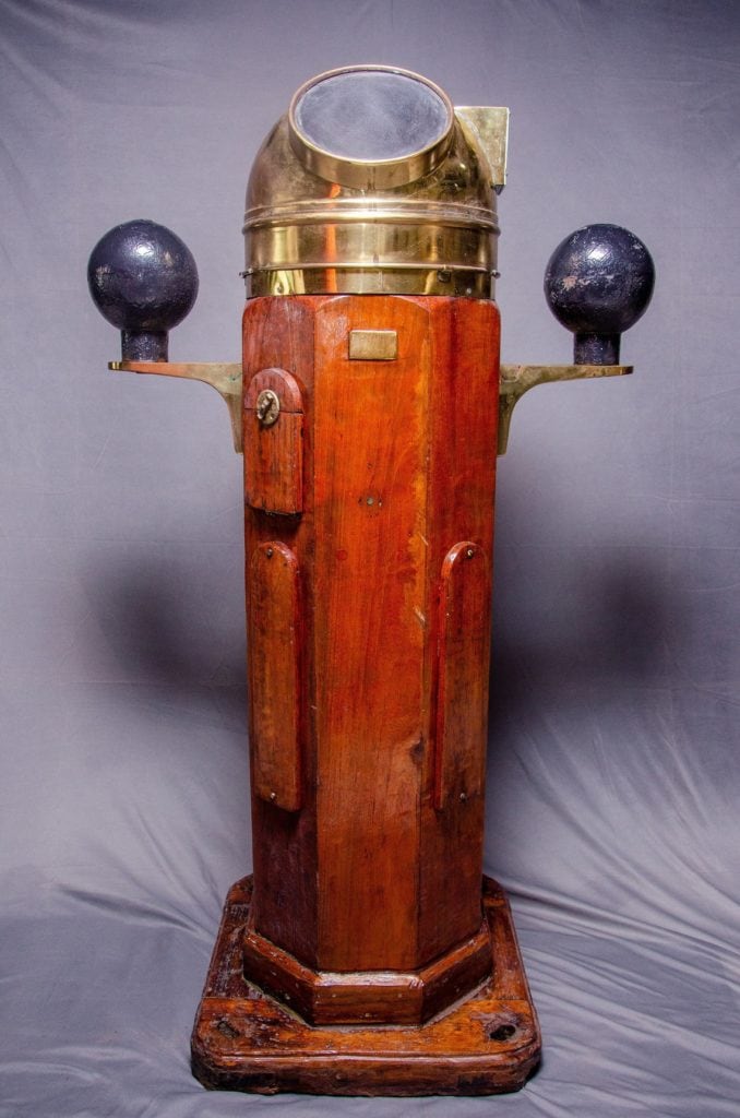 Original Large Wooden & Brass Binnacle Nautical Maritime Ship Compass