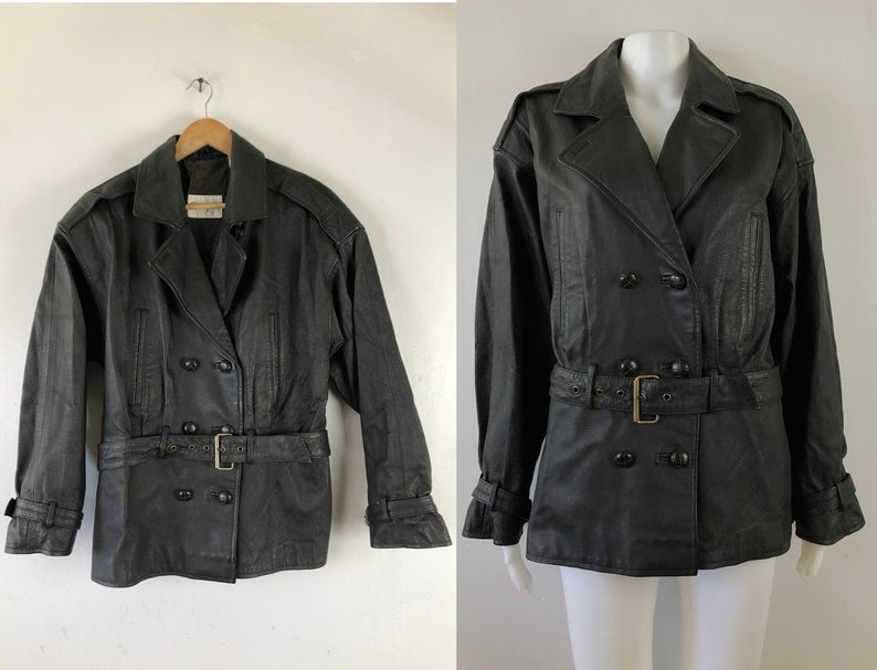 80's Vintage Women Oversized Bomber Leather Jacket - Ladies Retro Style  Outerwear