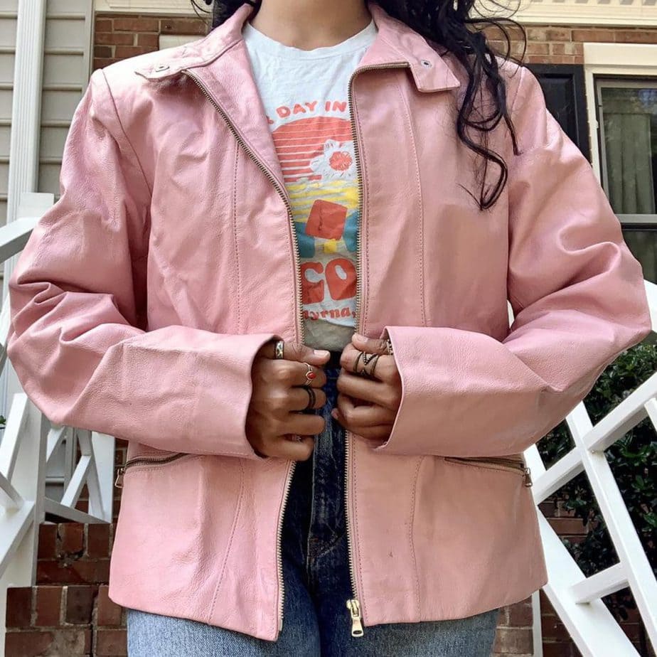 Vintage baby pink leather bomber jacket