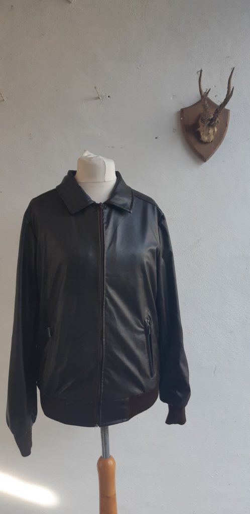 Vintage men’s bomber jacket baseball jacket by AC of Italy faux brown leather vegetarian leather jacket size large