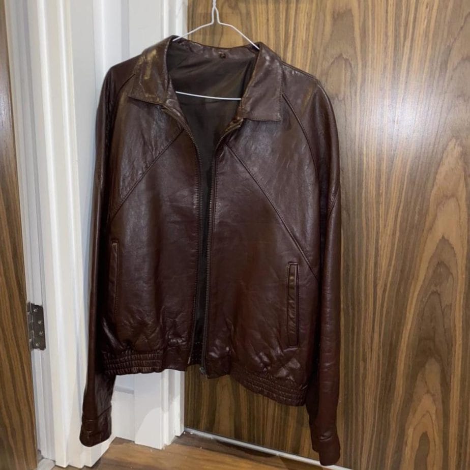 Vintage real leather brown bomber jacket