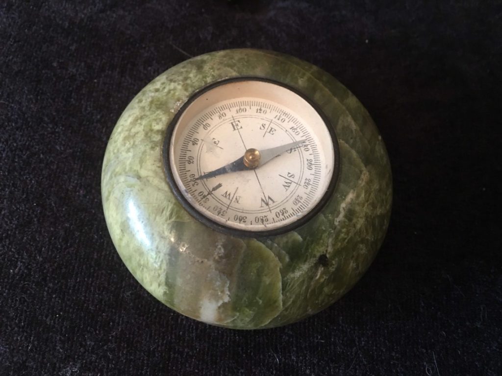 Vintage working Compass set in Green Moss Agate