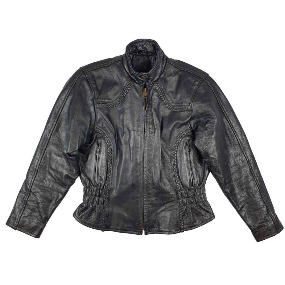 Women's Vintage 90's Black Leather Biker Jacket