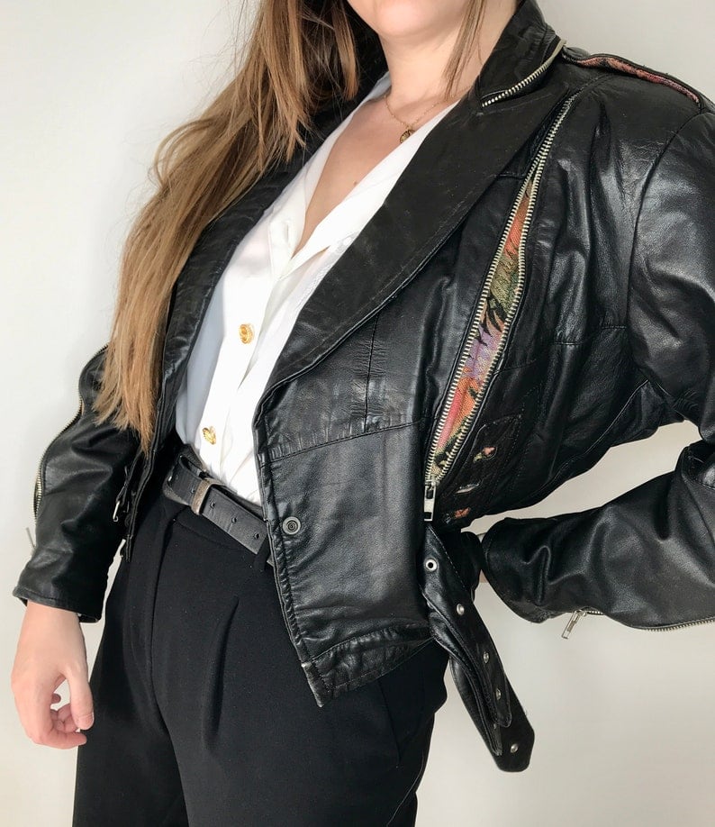 leather jacket, leather vintage, leather, vintage, jacket, woman jacket, woman vintage jacket, 1980, Size L
