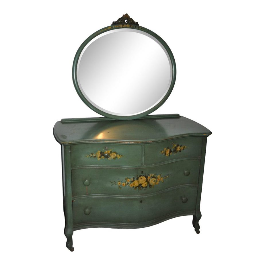 Antique Hand Painted Dresser With Mirror