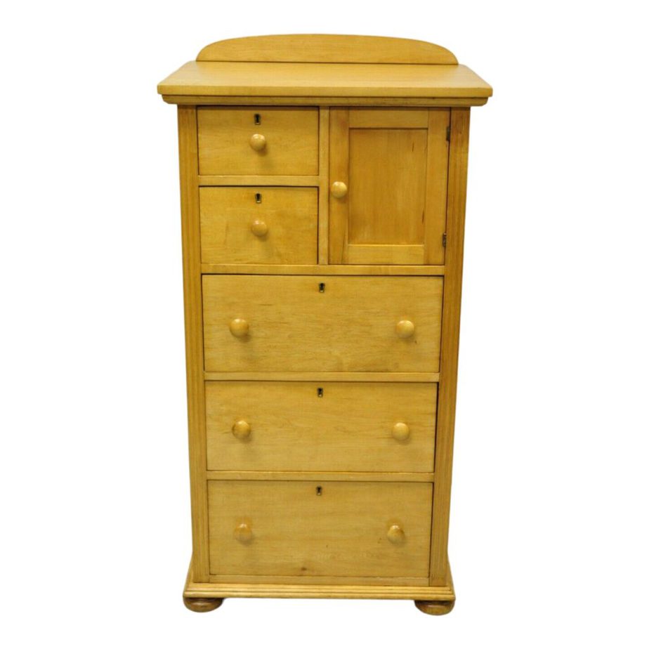 Antique Maple Wood American Empire Tall Chest Washstand Dresser Cabinet Flint