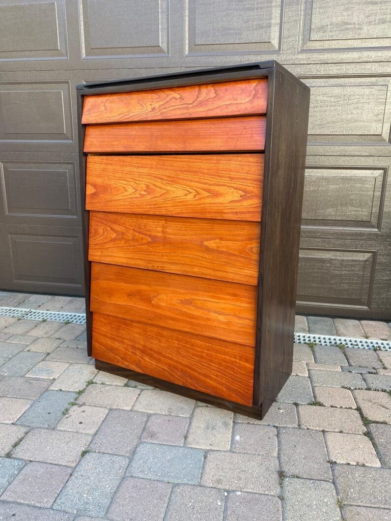 Compact Mid Century Louvered Highboy Dresser