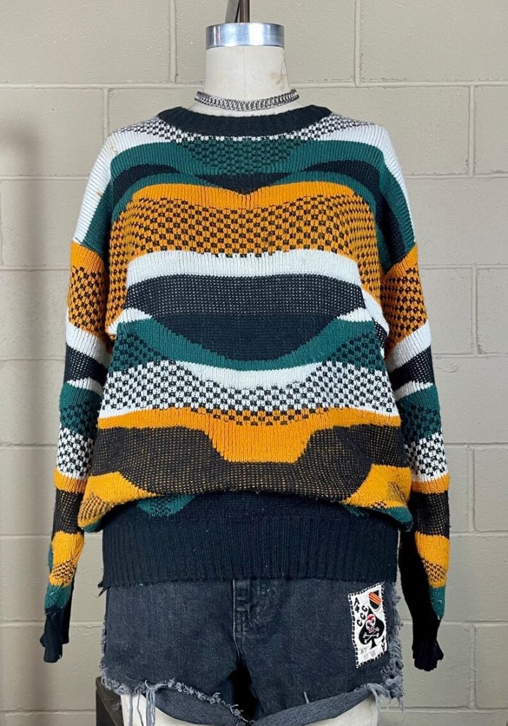 Vintage 1970 Orange + Green Patterned Oversized Sweater