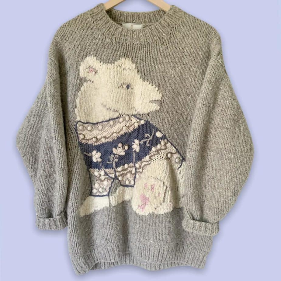 Vintage Oversized Sweater with Adorable embroidered lamb wearing its own embroidered sweater